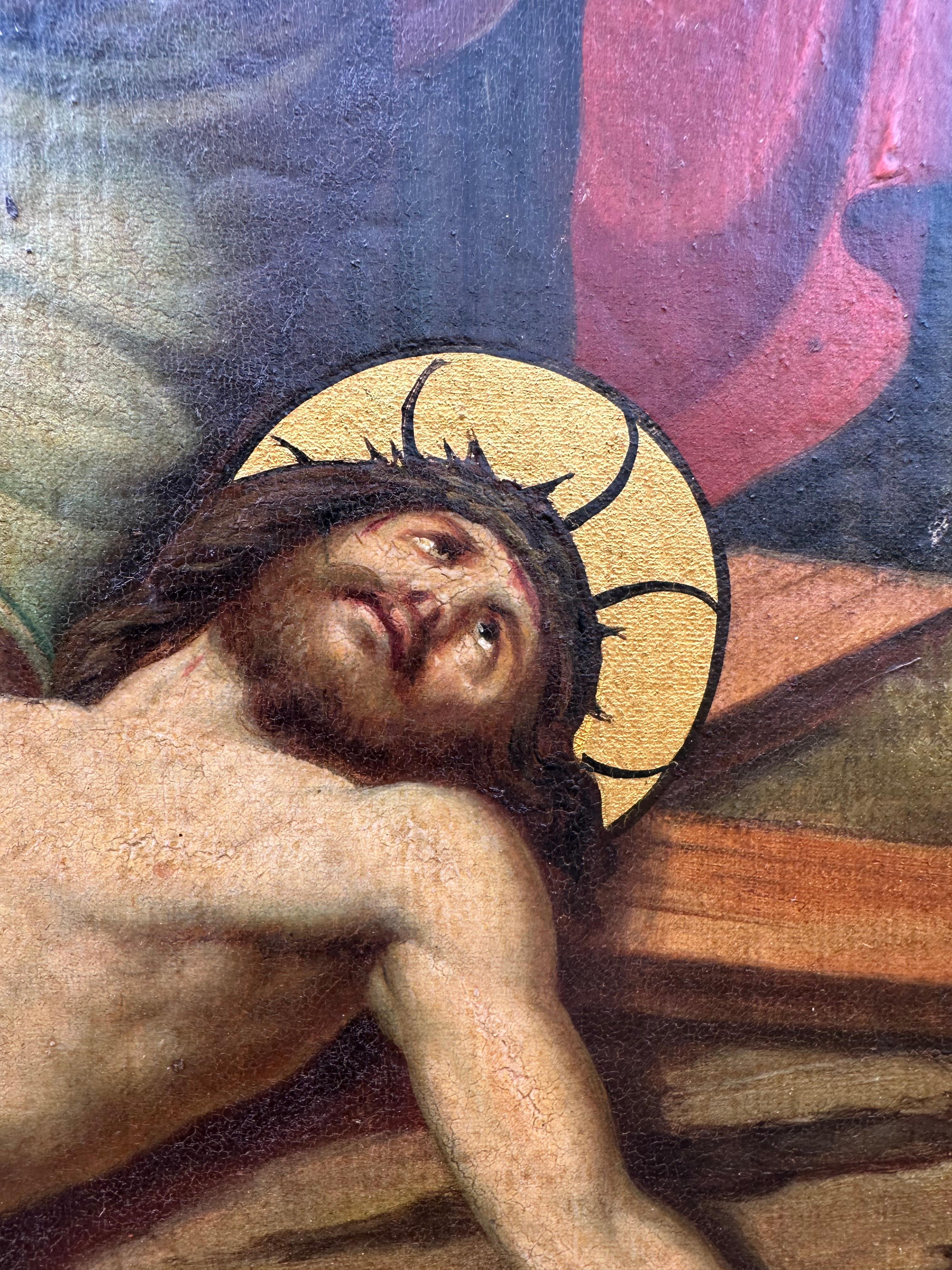 Belle peinture gothique / Crucifixion de la 11e station, Jésus est emporté en croix en vente 2