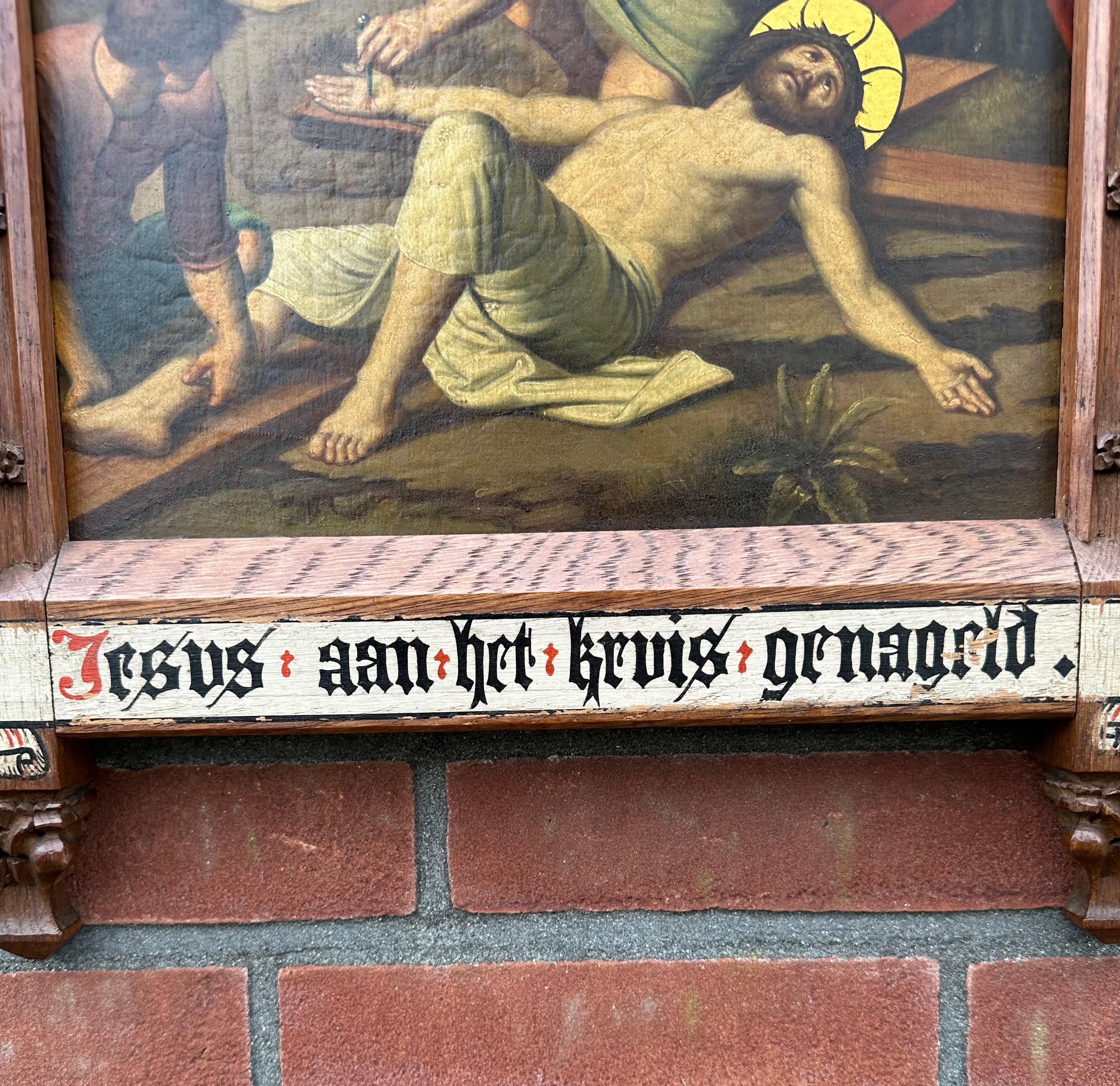 Fine Gothic Painting / 11th Station Crucifixion, Jesus is Nailed to the Cross For Sale 9