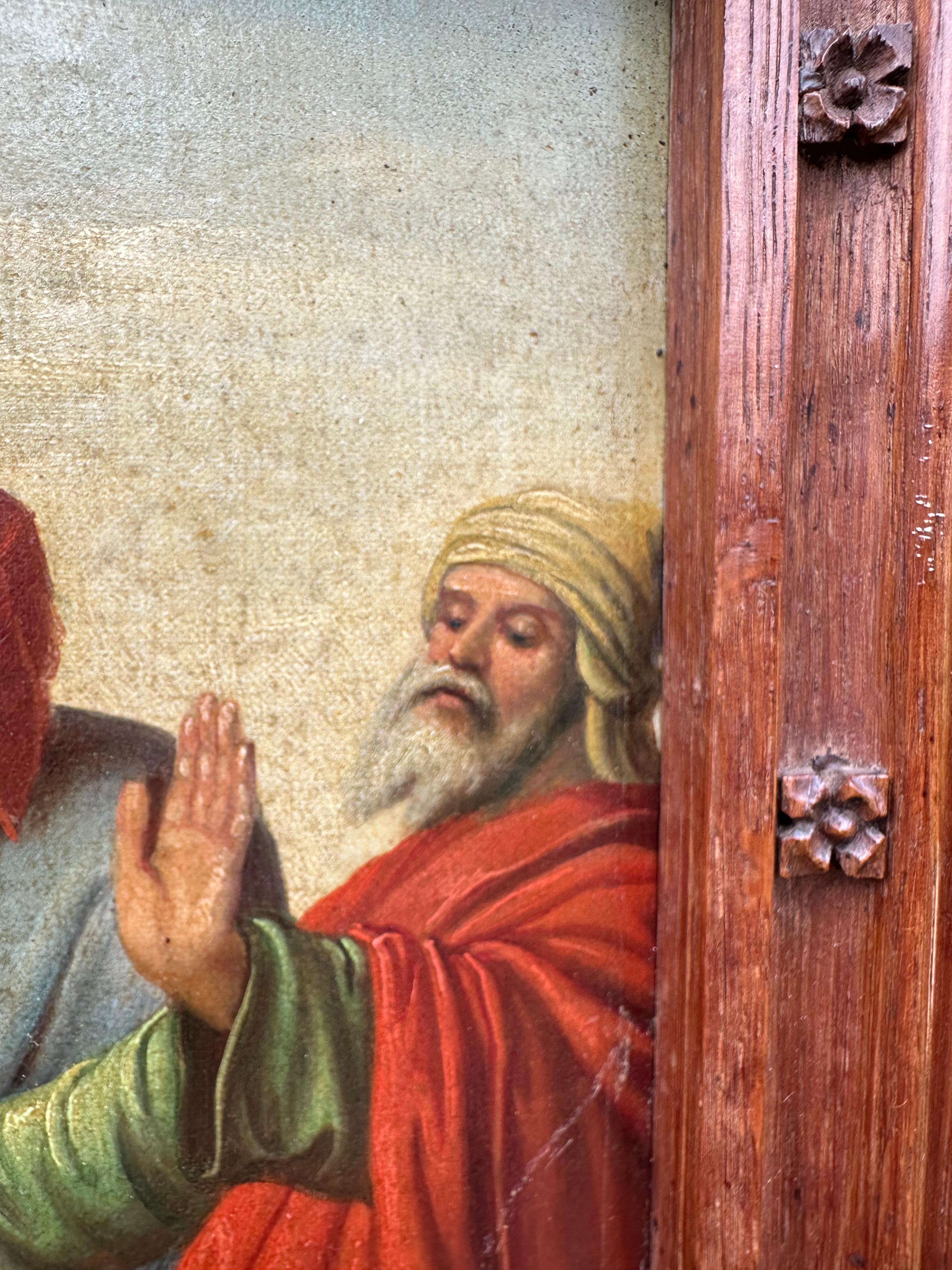 Feines gotisches Gemälde / 11. Station Kreuzigung, Jesus ist zum Kreuz gekreuzt (Handgeschnitzt) im Angebot
