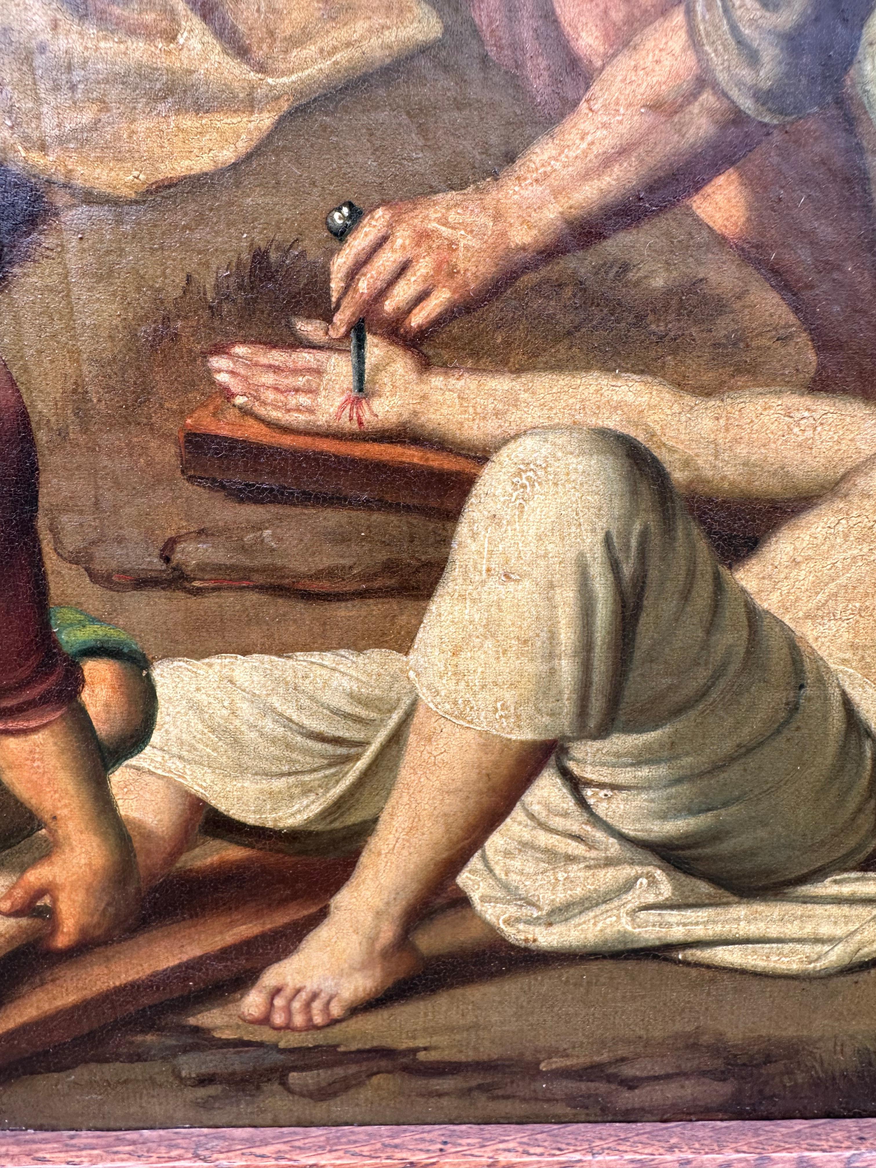 Feines gotisches Gemälde / 11. Station Kreuzigung, Jesus ist zum Kreuz gekreuzt (19. Jahrhundert) im Angebot