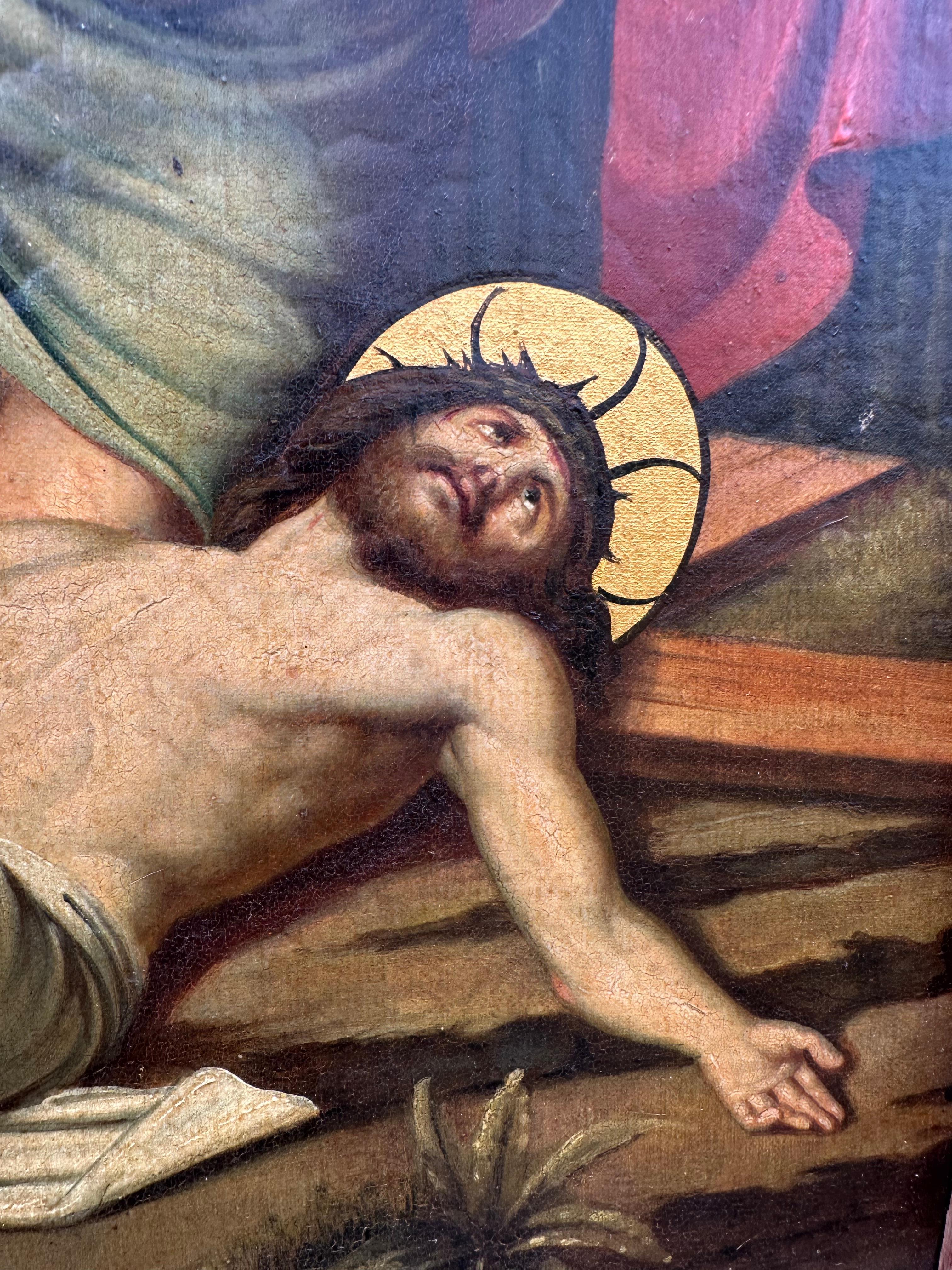 Belle peinture gothique / Crucifixion de la 11e station, Jésus est emporté en croix en vente 1