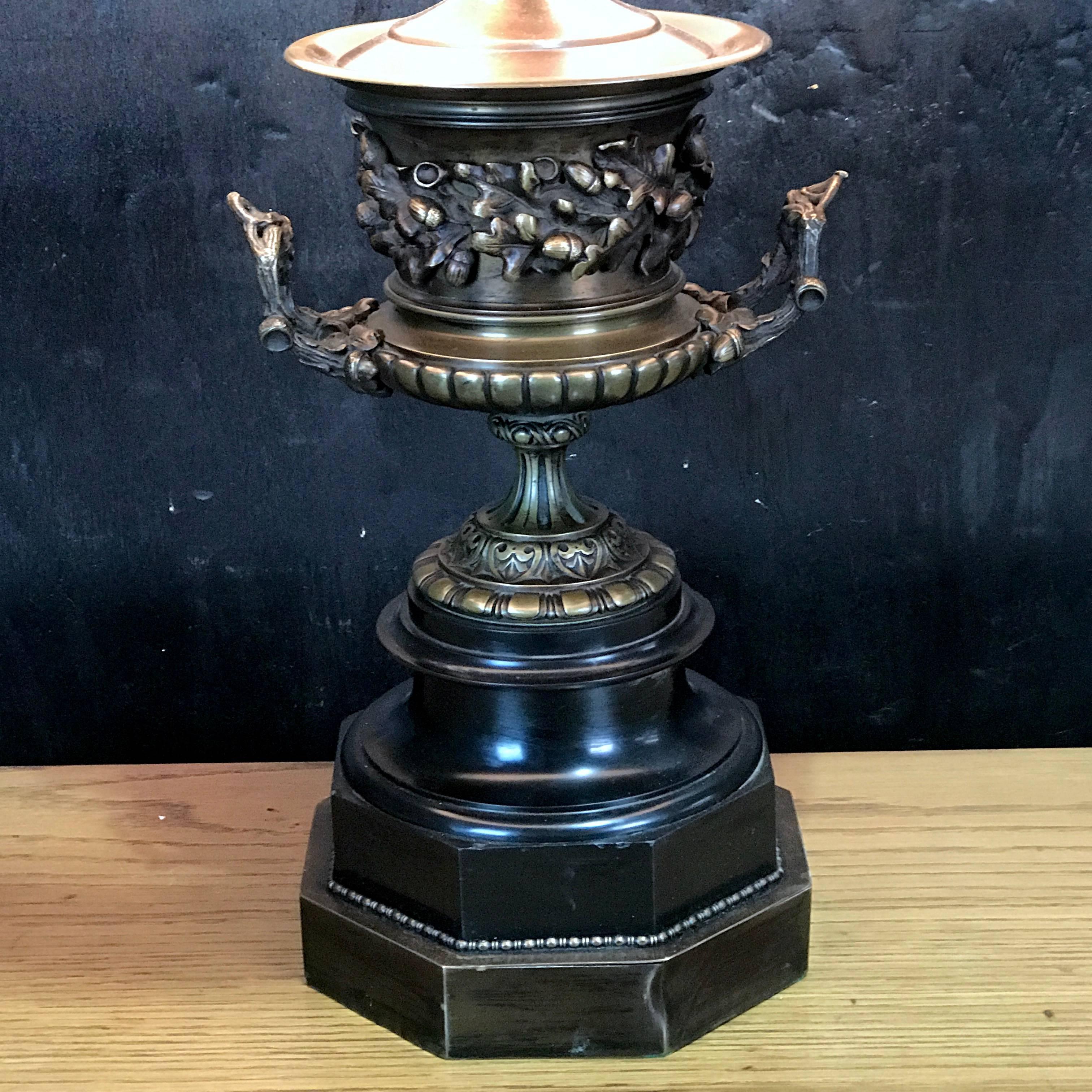 French Fine Grand Tour Bronze Acorn Motif Urn, Now as a Lamp