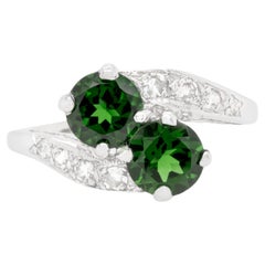 Fine Green 1.50 Carats Tourmalines Ring with Diamonds 0.40 Carats Total 14K Gold