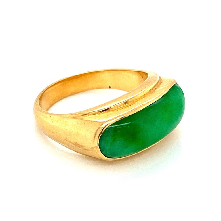 Fine Green Jade 18 Karat Gold Bar Ring Estate Fine Jewelry For Sale at ...