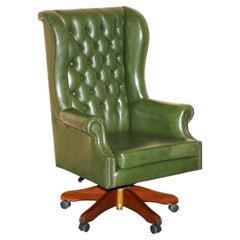 FiNE GREEN LEATHER CHESTERFIELD PRESIDENTS CAPTAINS WINGBACK OFFICE SWIVEL CHAIR