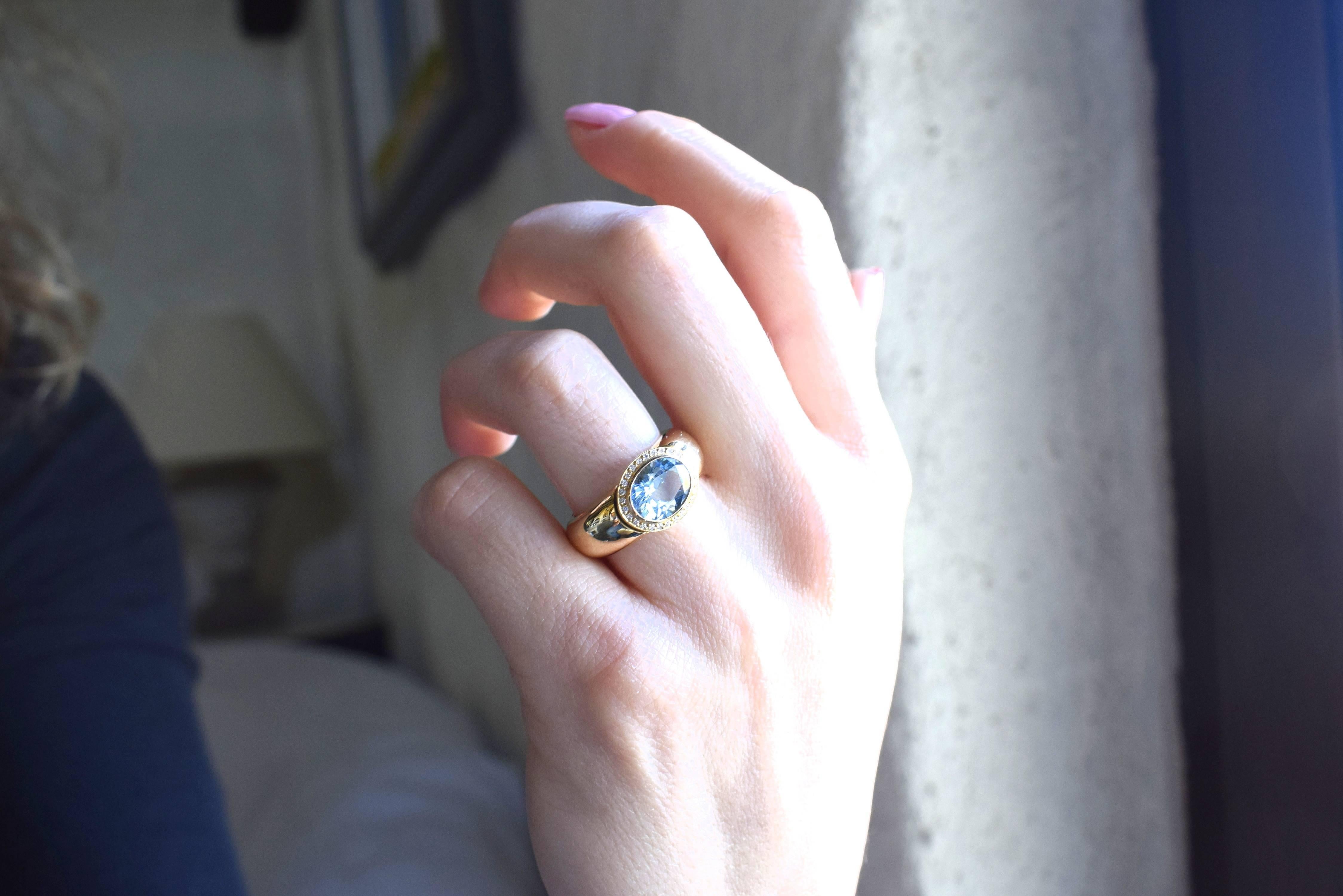 Ring aus Roségold mit 1 grünem Turmalin und Diamanten. im Zustand „Neu“ im Angebot in Idar-Oberstein, DE