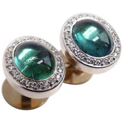 Fine Green Tourmaline 18 Karat White Gold Pair of Earrings