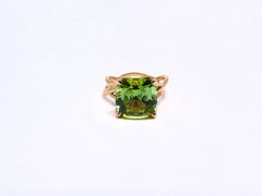 Ring in Rose Gold with 1 Green Tourmaline Cushion Shape 11x11mm.
