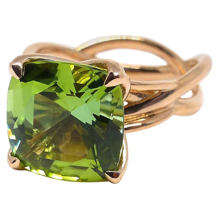 Ring in Rose Gold with 1 Green Tourmaline Cushion Shape 11x11mm.