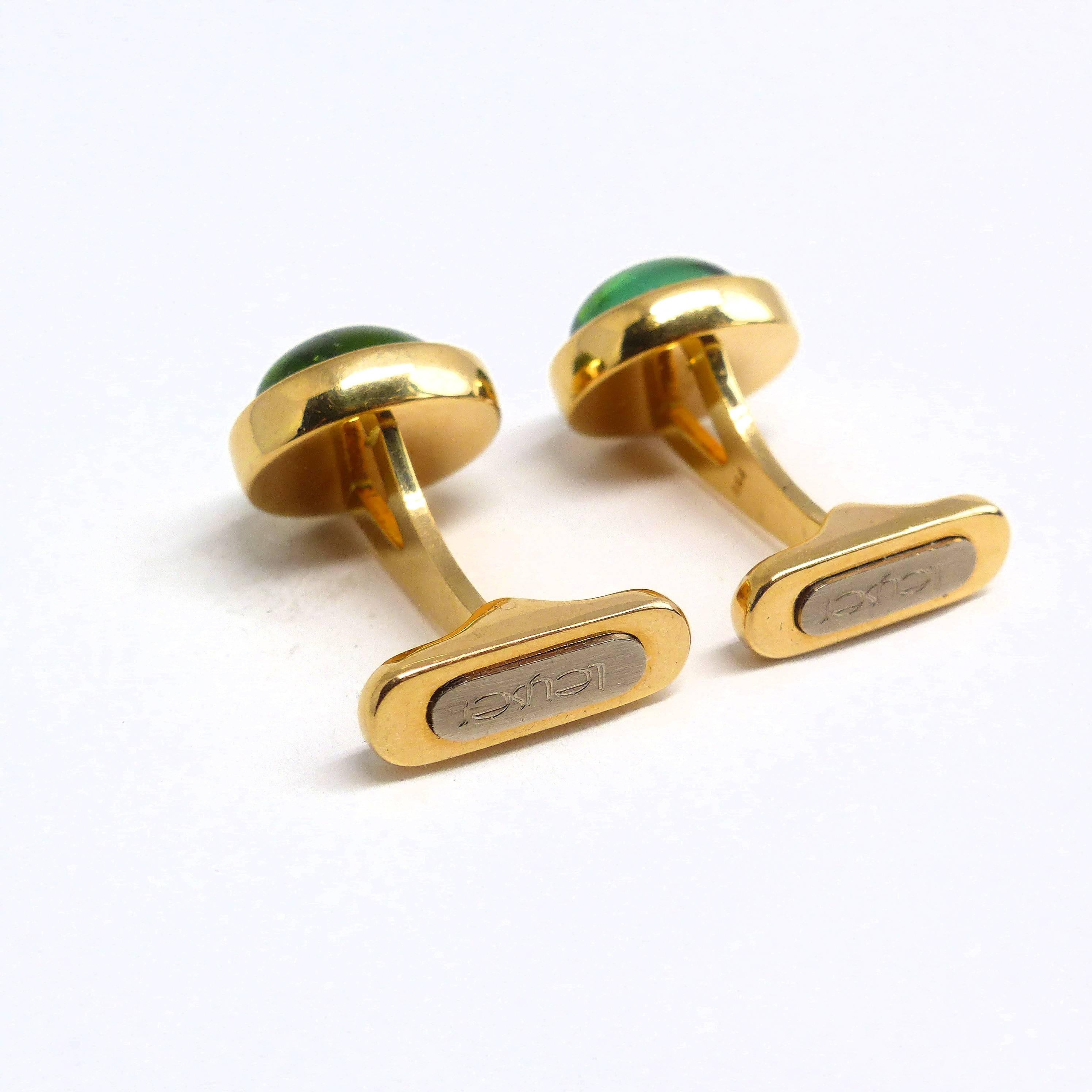 Contemporary Cufflinks in Rose Gold with 2 Tourmaline Cabouchons. For Sale