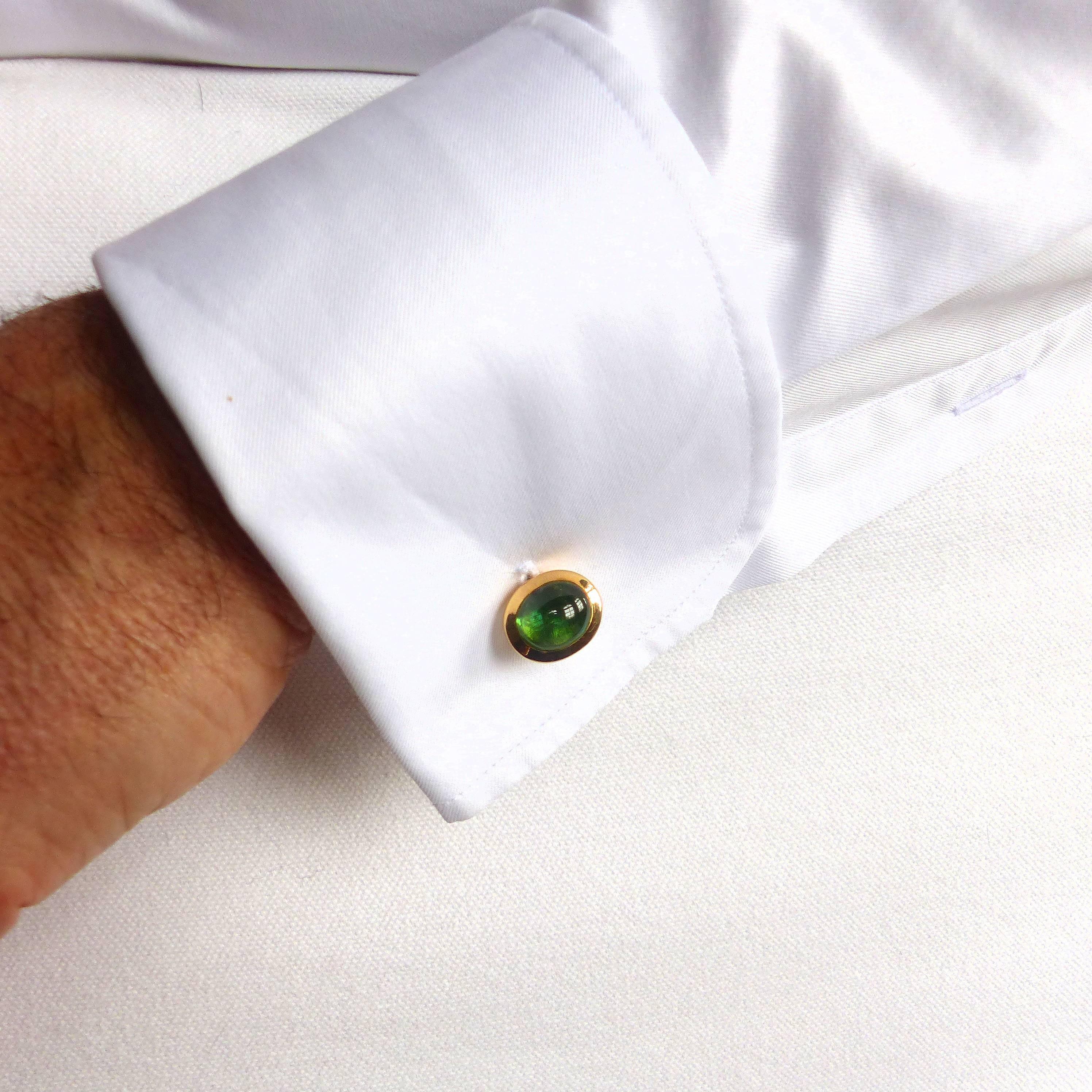 Cufflinks in Rose Gold with 2 Tourmaline Cabouchons. In New Condition For Sale In Idar-Oberstein, DE