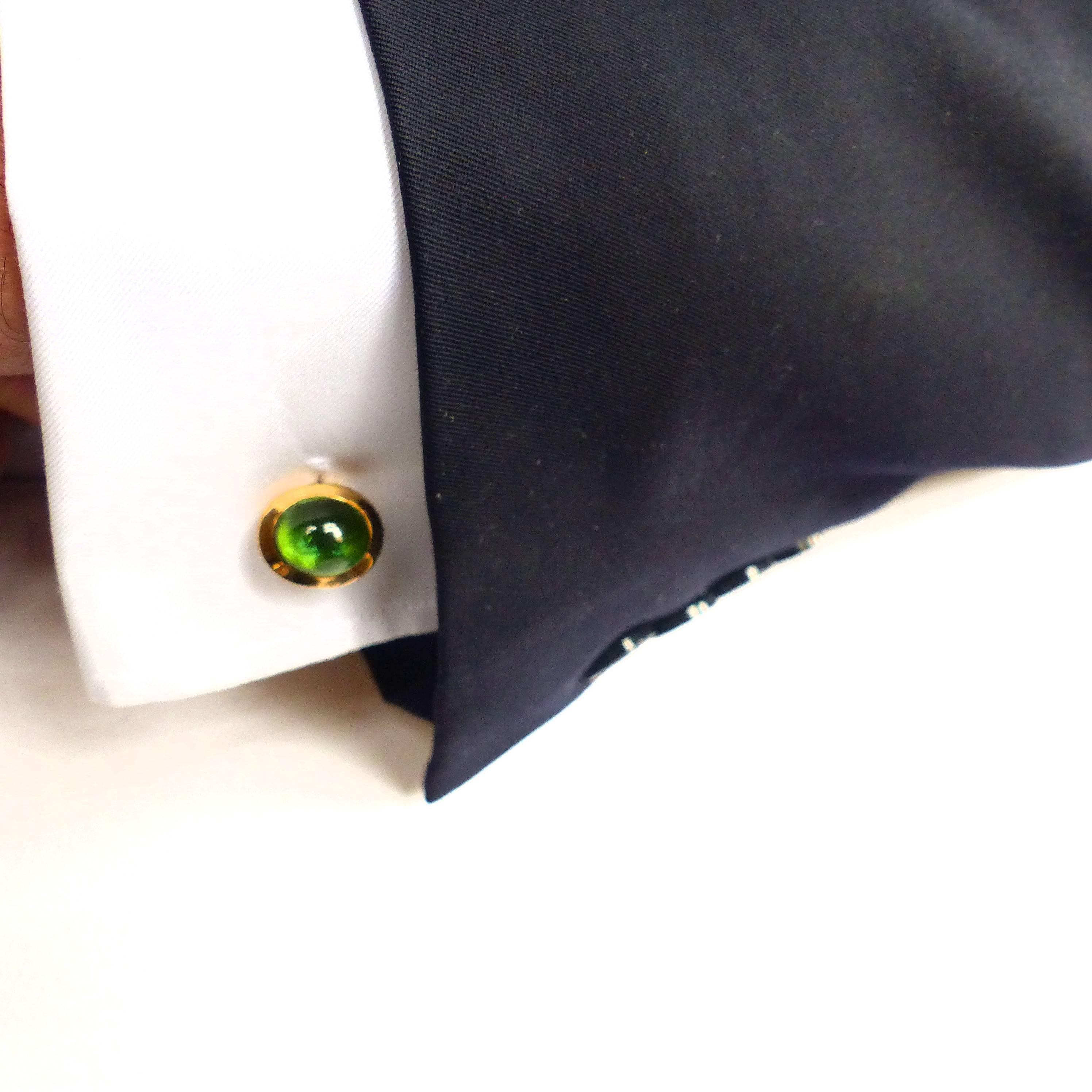 Oval Cut Cufflinks in Rose Gold with 2 Tourmaline Cabouchons. For Sale