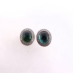 Fine Green Tourmaline 18 Karat White Gold Pair of Earrings