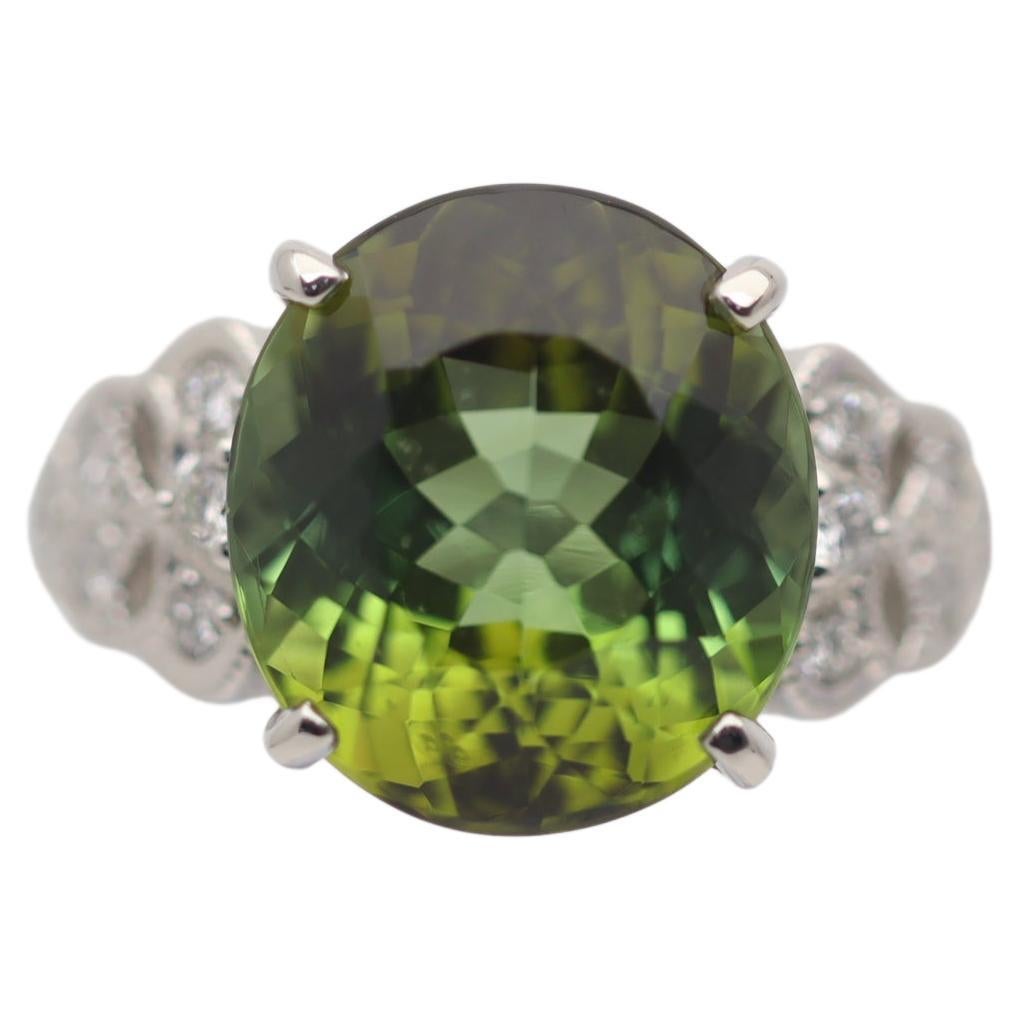 Fine Green Tourmaline Diamond Platinum Ring For Sale