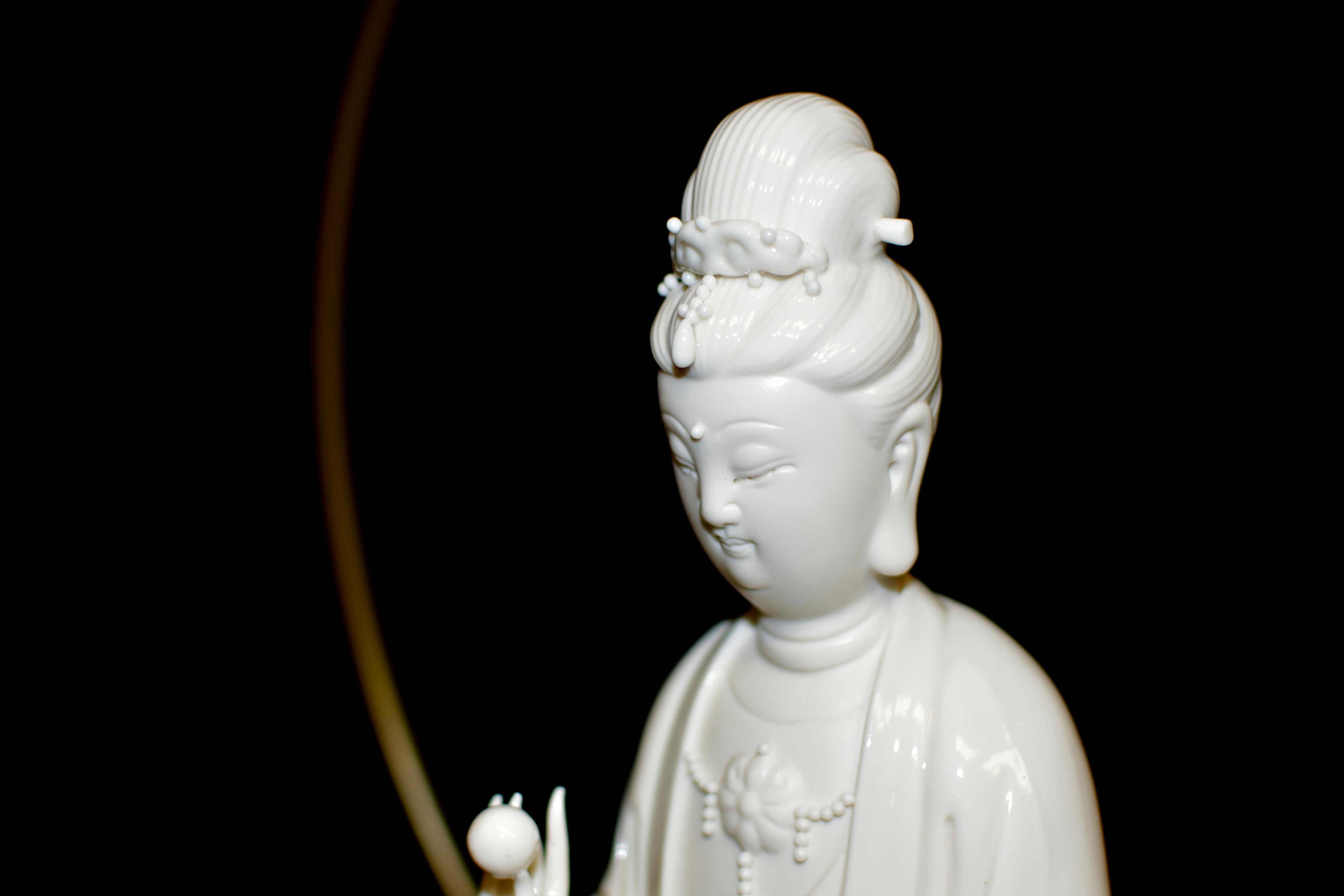 Fine Guan Yin Reverse Censer Blanc De Chine De Hua Porcelain Set of 8 For Sale 4