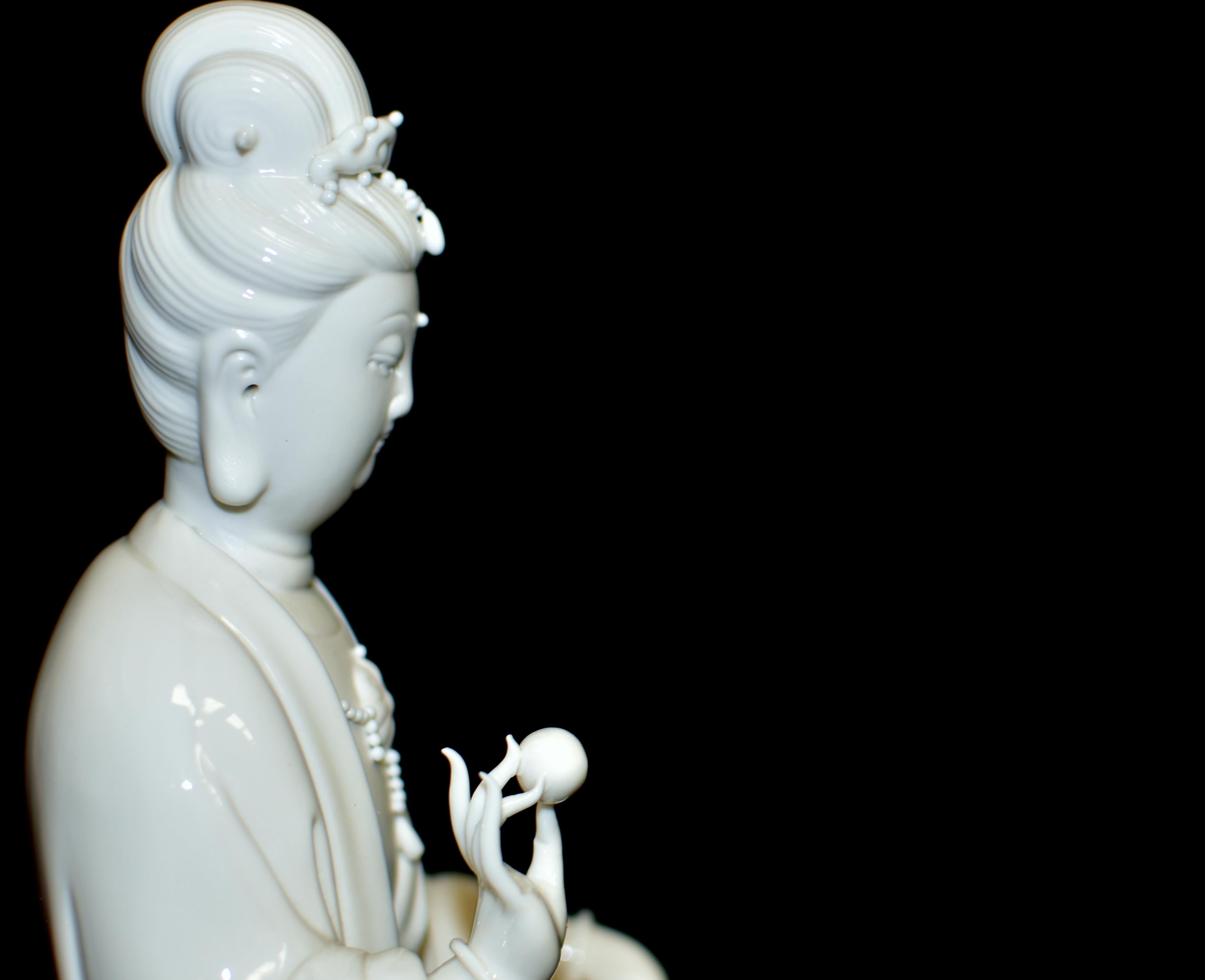Fine Guan Yin Reverse Censer Blanc De Chine De Hua Porcelain Set of 8 For Sale 7