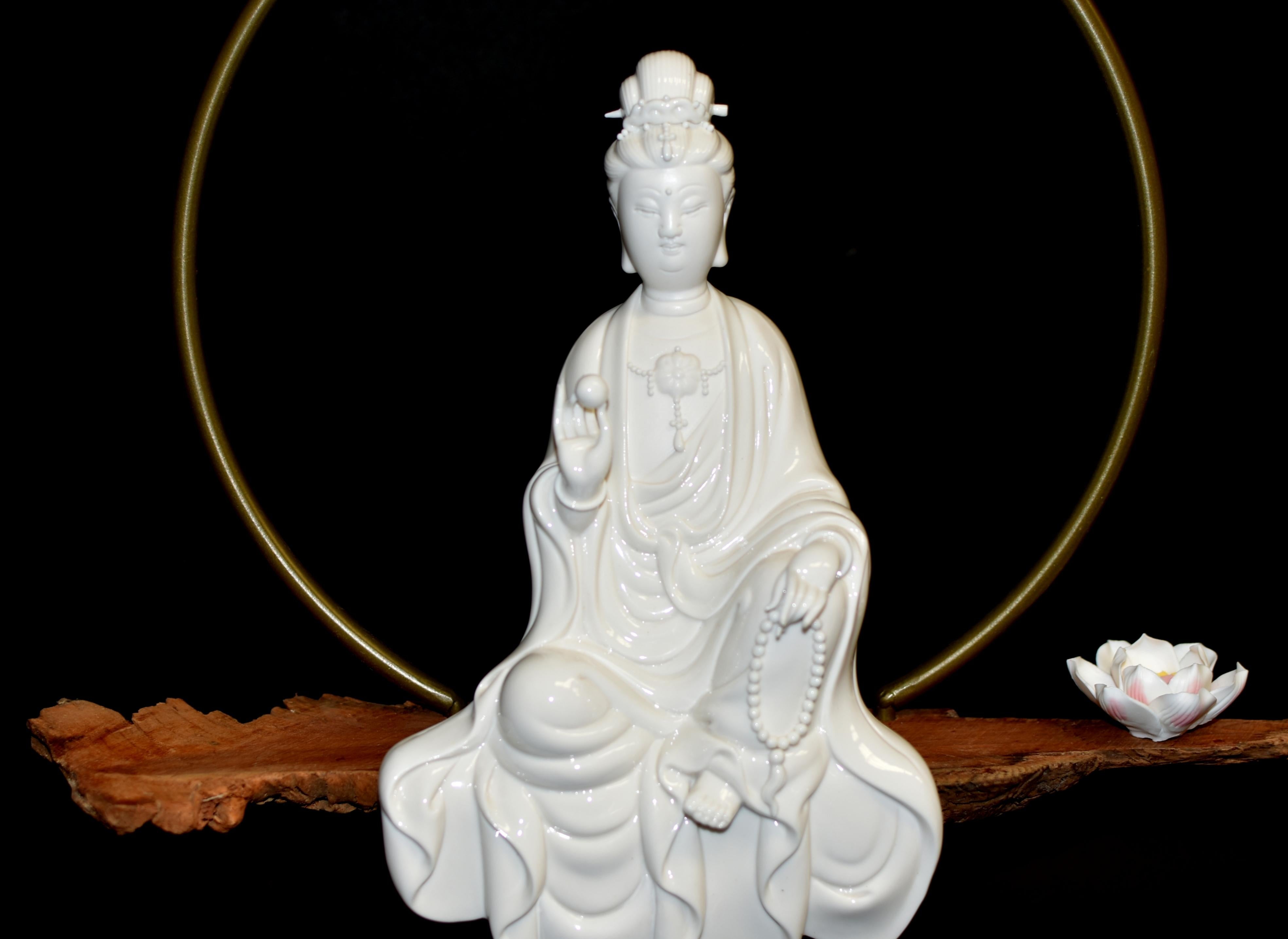 Fine Guan Yin Reverse Censer Blanc De Chine De Hua Porcelain Set of 8 For Sale 12