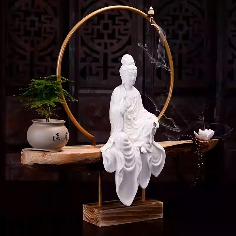 Hand-Crafted Fine Guan Yin Reverse Censer Blanc De Chine De Hua Porcelain Set of 8 For Sale