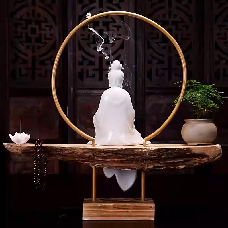 Fine Guan Yin Reverse Censer Blanc De Chine De Hua Porcelain Set of 8 In Excellent Condition For Sale In Somis, CA