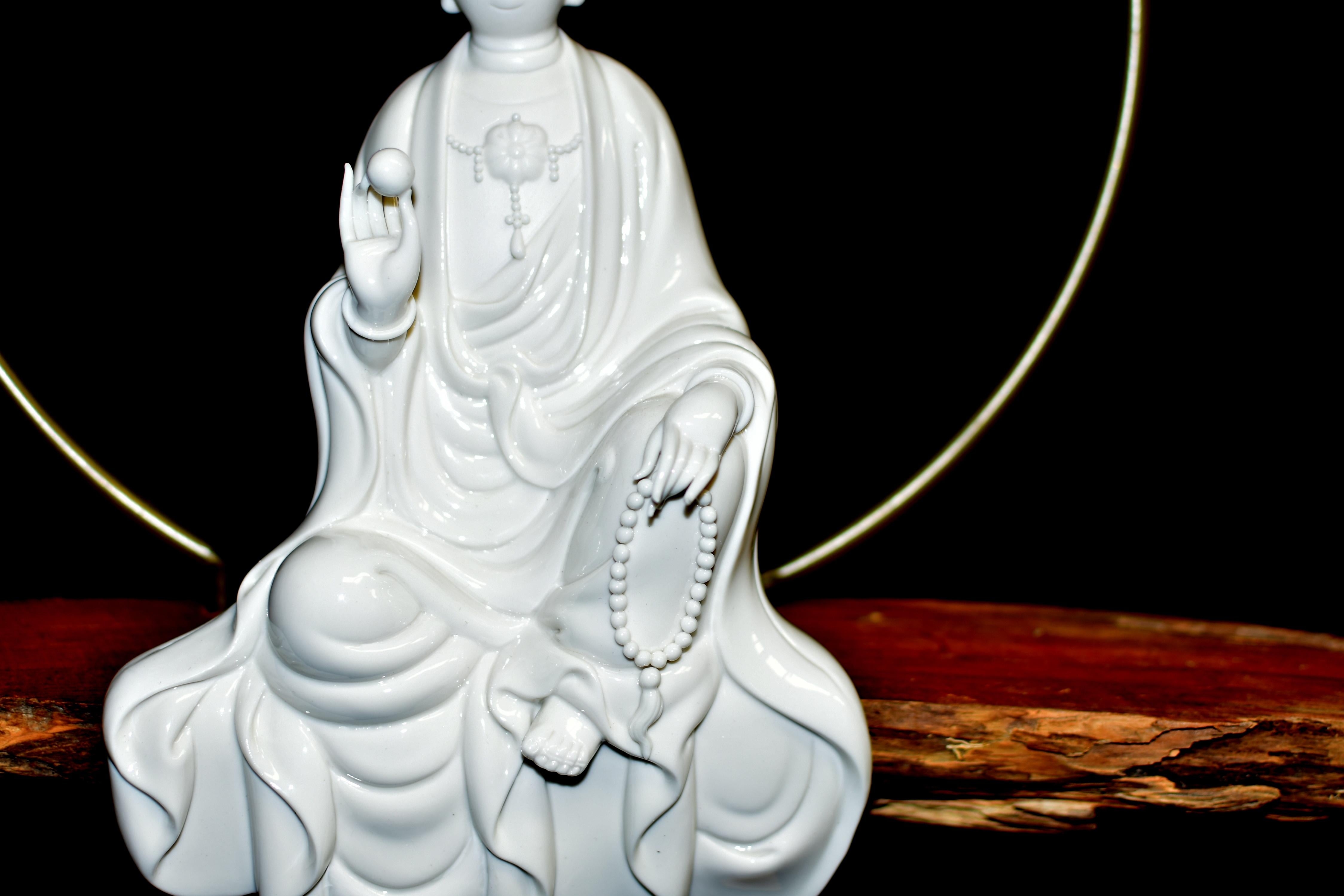 Fine Guan Yin Reverse Censer Blanc De Chine De Hua Porcelain Set of 8 For Sale 1