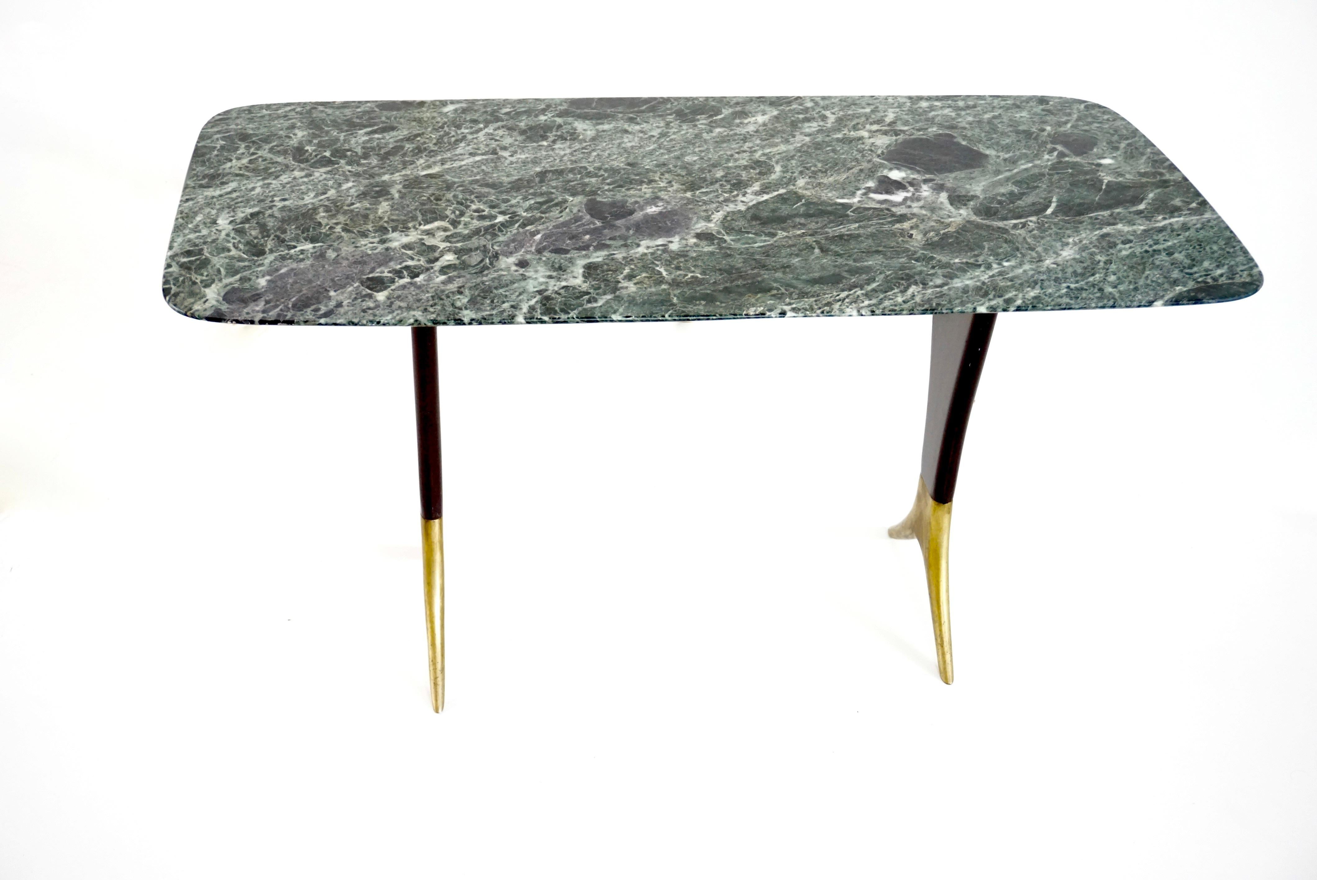 Fine Guglielmo Ulrich coffee table, verde alpi marble top, brass feet,  1940 For Sale 12