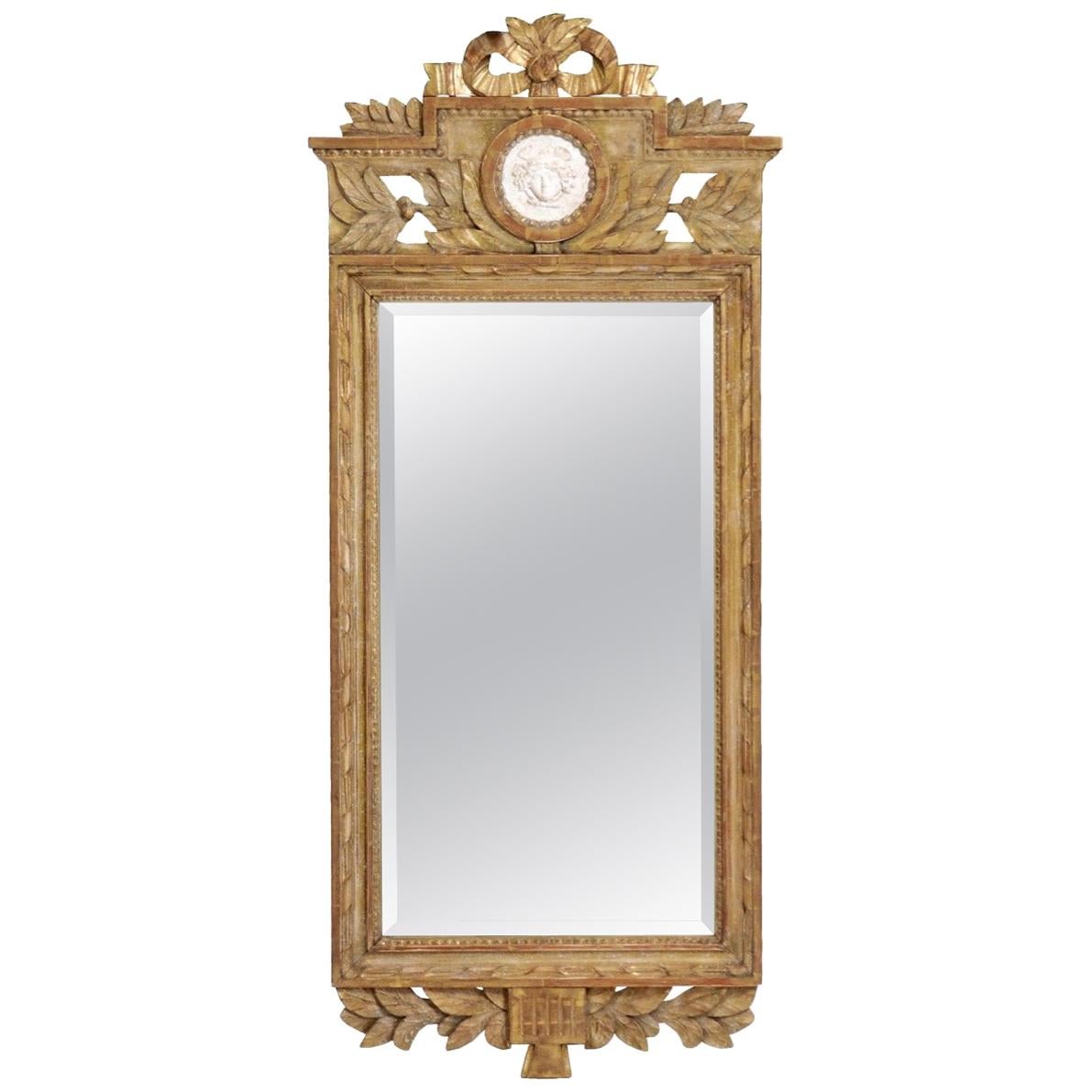 Fine Gustavian Mirror, Scraped to Original Guilt, 19th Century