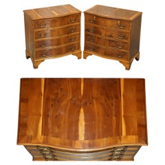 Used FINE HALLETT & SON'S PAIR OF BURL & BURR YEW WOOD SERPENTINE CHEST OF DRAWERs