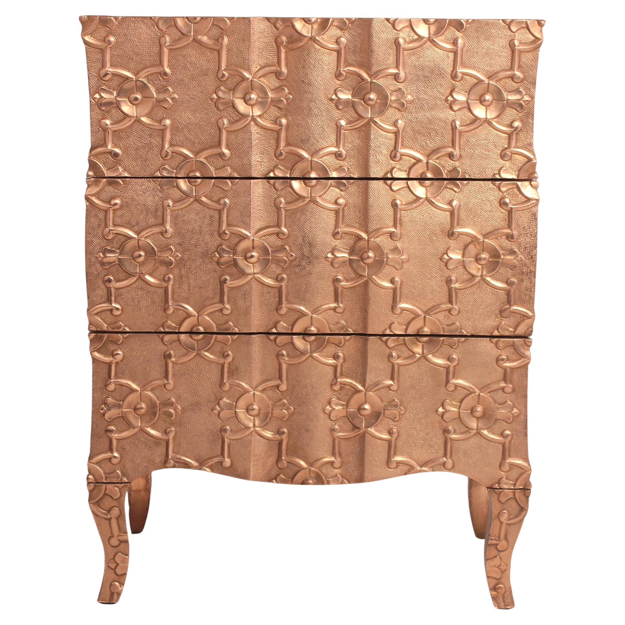 Fine Hammered Copper Carved Chest of Drawers – Demi Semainier, Paul Mathieu