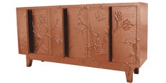 Fine Hammered Copper Organic Floral Sideboard – Hand Carved Metal Clad Credenza