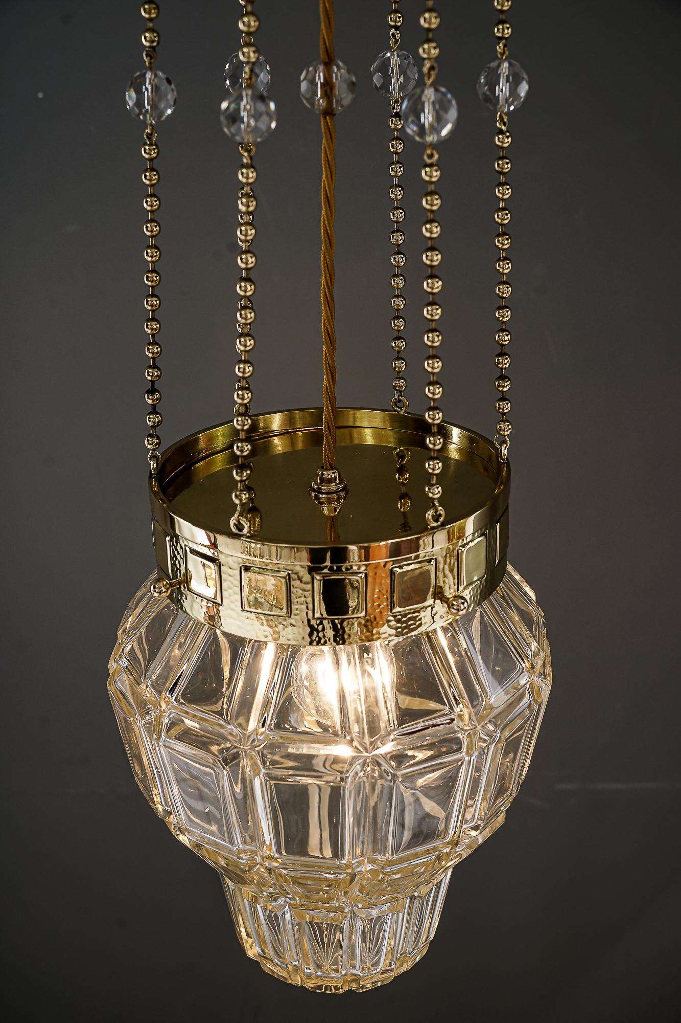 Fine Hammered Pendant with a High Quality Glass Shade Vienna Around 1920s For Sale 5
