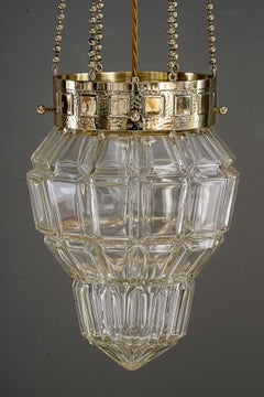 Fine Hammered Pendant with a High Quality Glass Shade Vienna Around 1920s