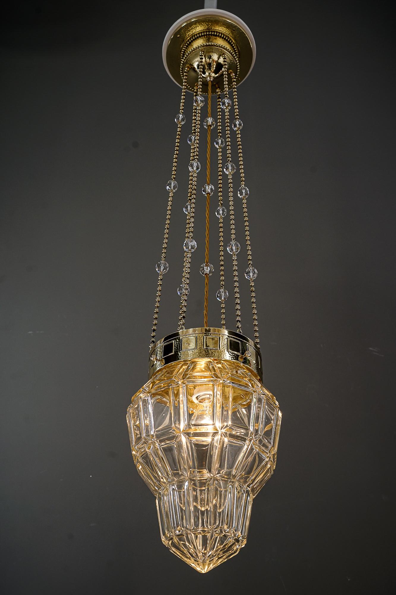Fine Hammered Pendant with a High Quality Glass Shade Vienna Around 1920s For Sale 2