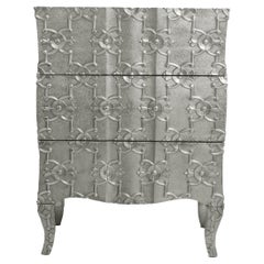 Fine Hammered White Bronze Carved Chest of Drawers – Demi Semainier