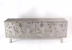 Fine Hammered White Bronze Organic Floral Sideboard – Carved Metal Credenza