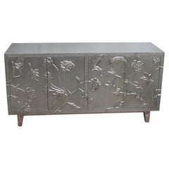 Fine Hammered White Bronze Organic Floral Sideboard – Carved Metal Credenza