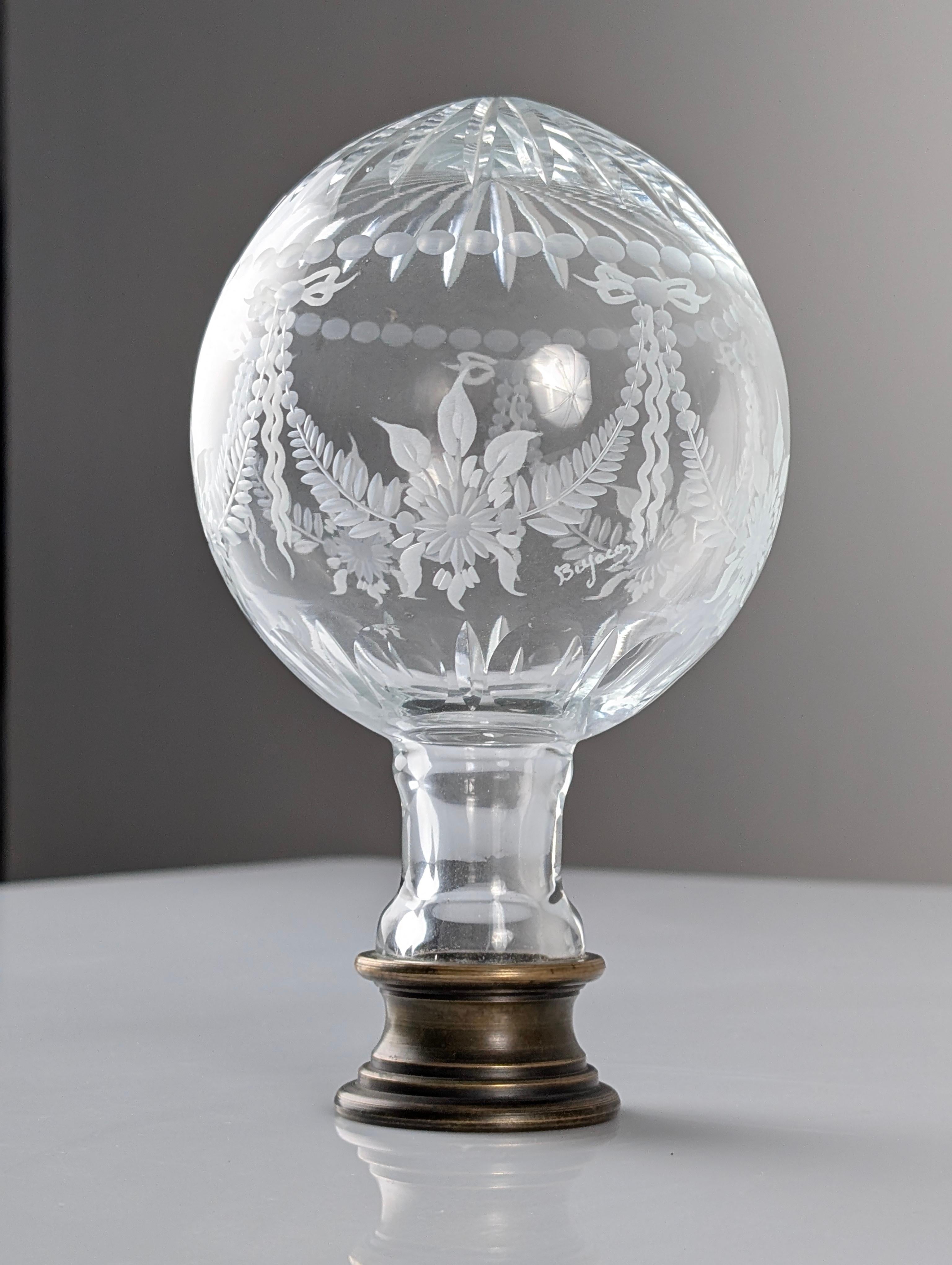 Fine Hand-Carved Crystal Newel Post Finial, Signed 1
