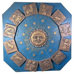 Signo del zodiaco de arte popular tallado a mano, Charles Pizzano, 1950