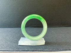 Fine Hand-Carved Type A Natural Green Jadeite Jade Band Ring