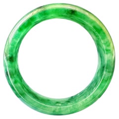 Fine Hand-Carved Type 'A' Natural Green Jadeite Jade Band Ring