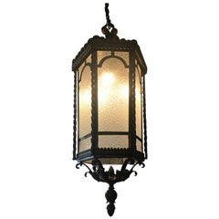 Vintage Fine Hand Forged Eight-Light Iron Lantern with Glass Panels