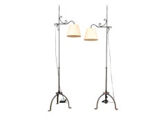 Fine Hand-Forged Iron Floor Lamp Pair