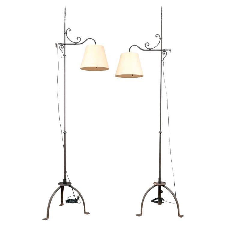 Fine Hand-Forged Iron Floor Lamp Pair