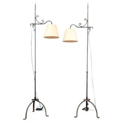 Fine Hand-Forged Iron Floor Lamp Pair