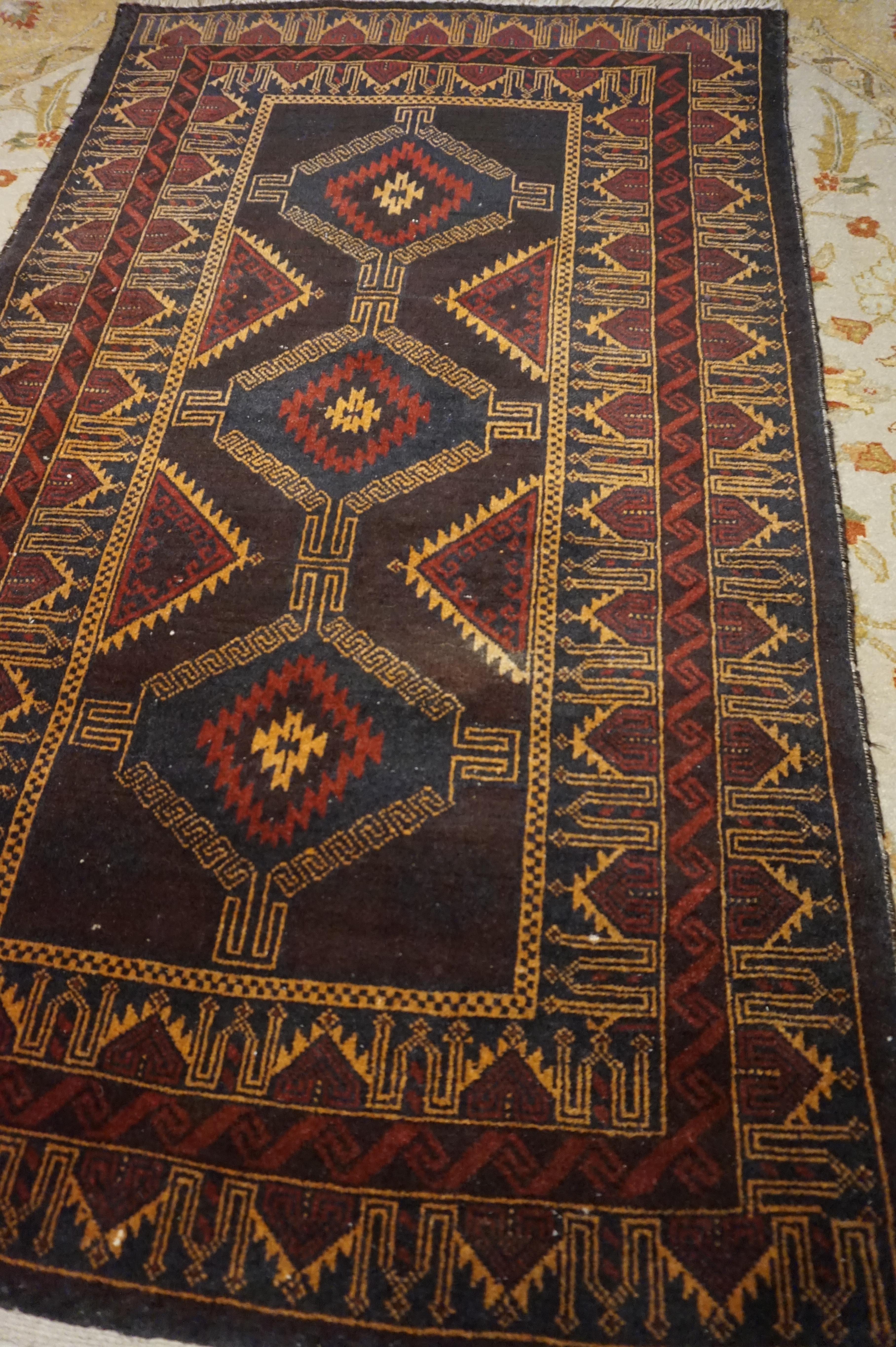 Central Asian Fine Hand Knotted Semi-Antique Wool Baluch Tribal Rug