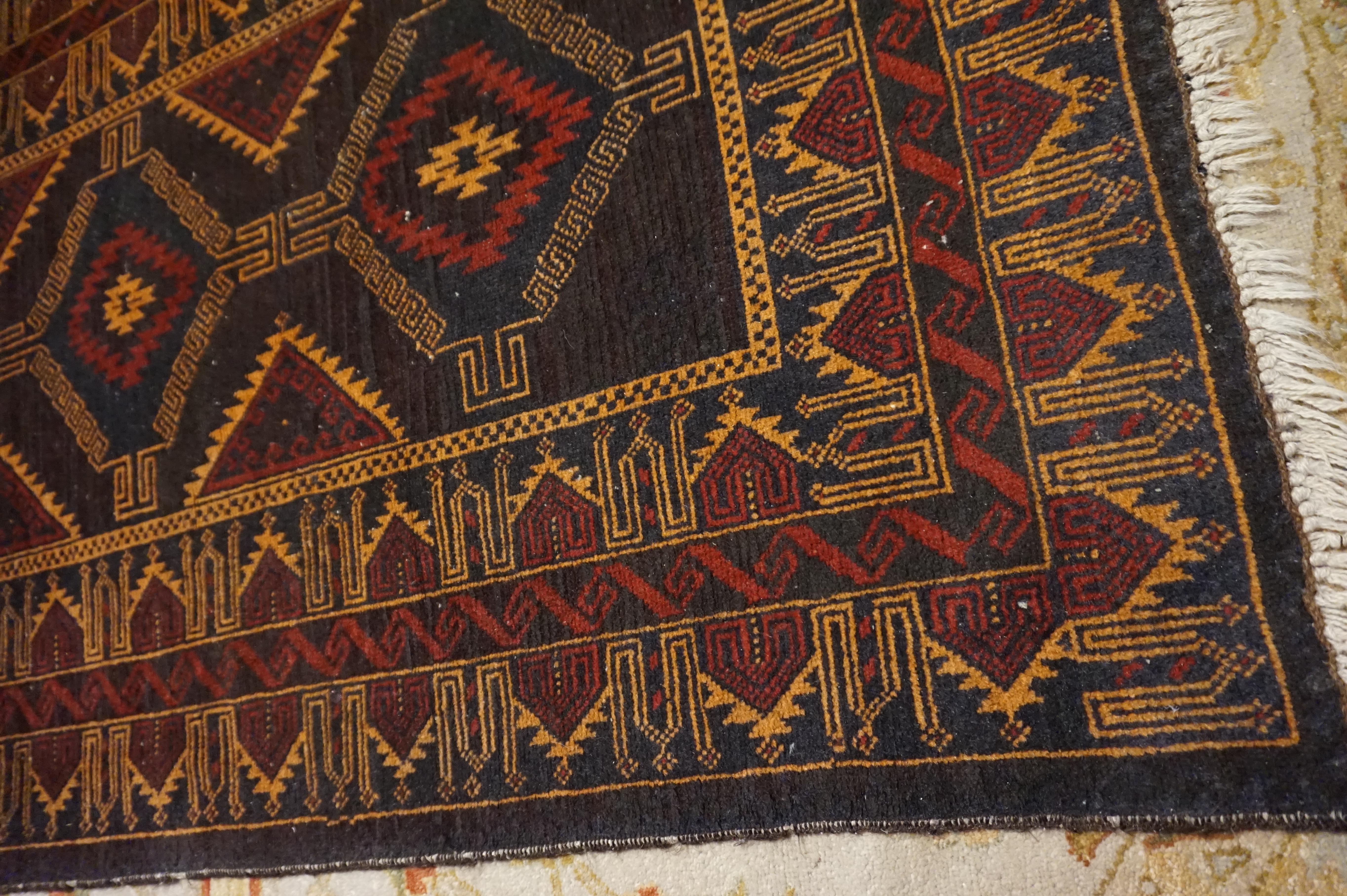 Hand-Knotted Fine Hand Knotted Semi-Antique Wool Baluch Tribal Rug