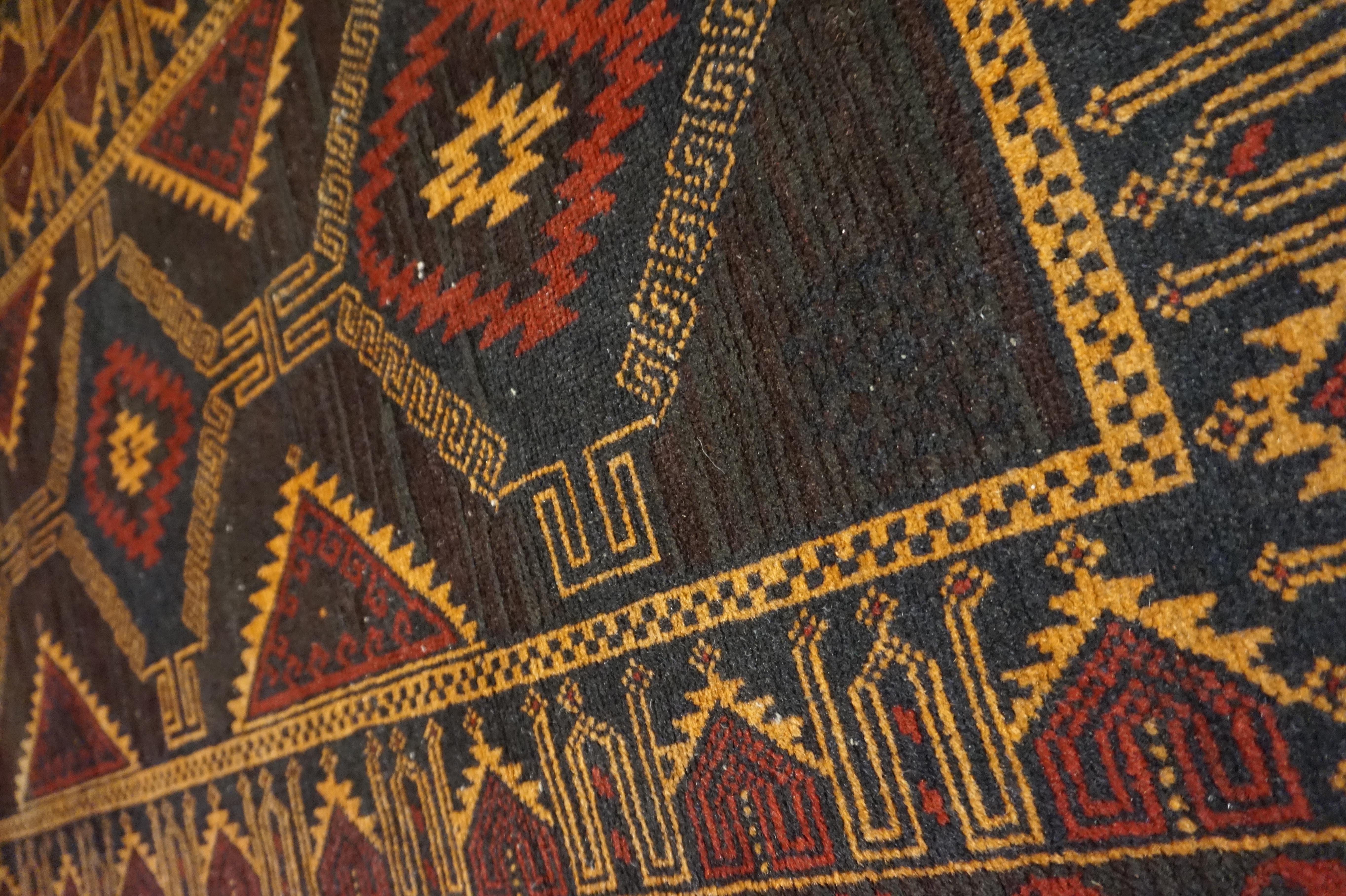 Mid-20th Century Fine Hand Knotted Semi-Antique Wool Baluch Tribal Rug