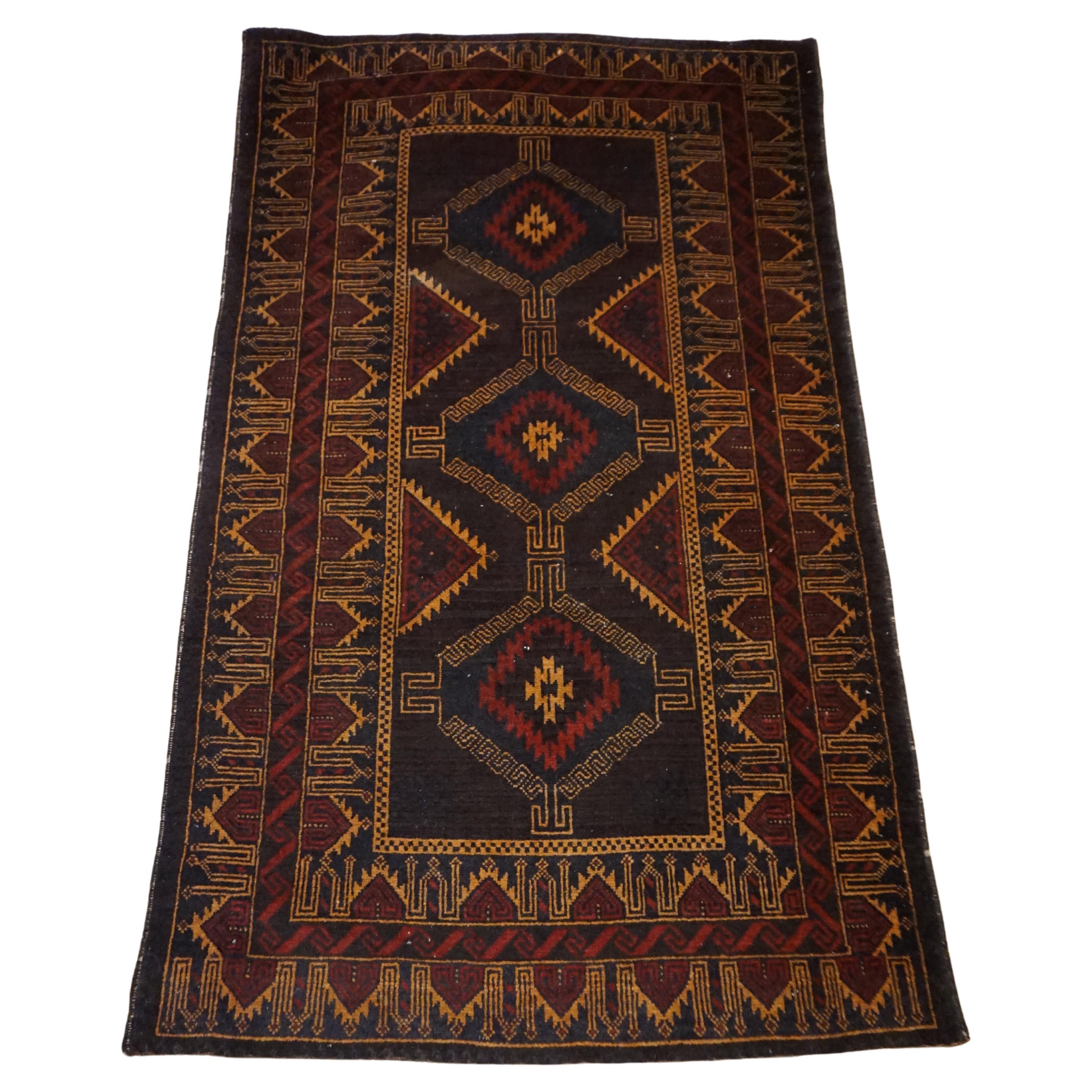 Fine Hand Knotted Semi-Antique Wool Baluch Tribal Rug