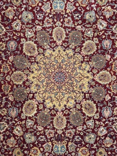 Fine Hand Knotted Tabriz Carpet in Gold Maroon and Cream Wool, 5' x 7'