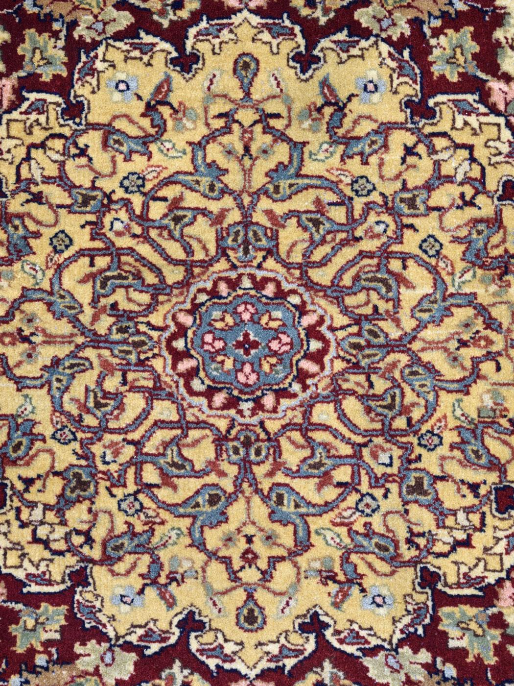 Vegetable Dyed Fine Hand Knotted Tabriz Carpet in Gold Maroon and Cream Wool, 5' x 7' For Sale