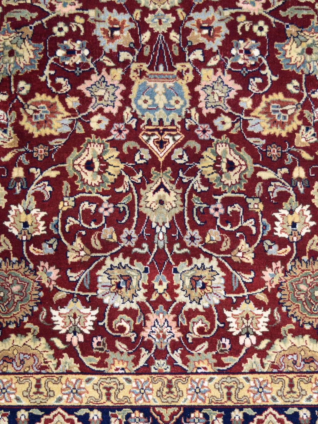 Contemporary Fine Hand Knotted Tabriz Carpet in Gold Maroon and Cream Wool, 5' x 7' For Sale